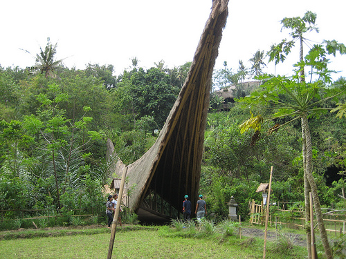 Covered bridge made of bamboo